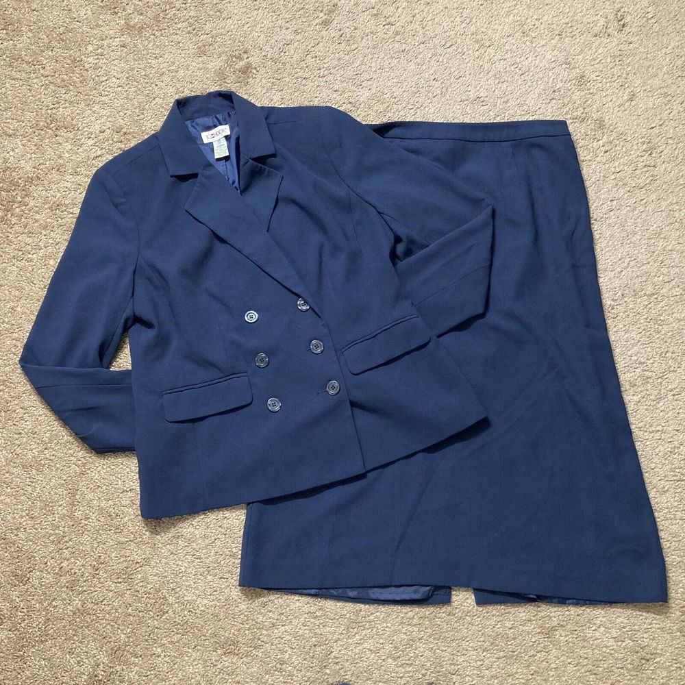 JG Hook Vintage Double Breasted 14P Blue Skirt Suit 2PC Career Church Business